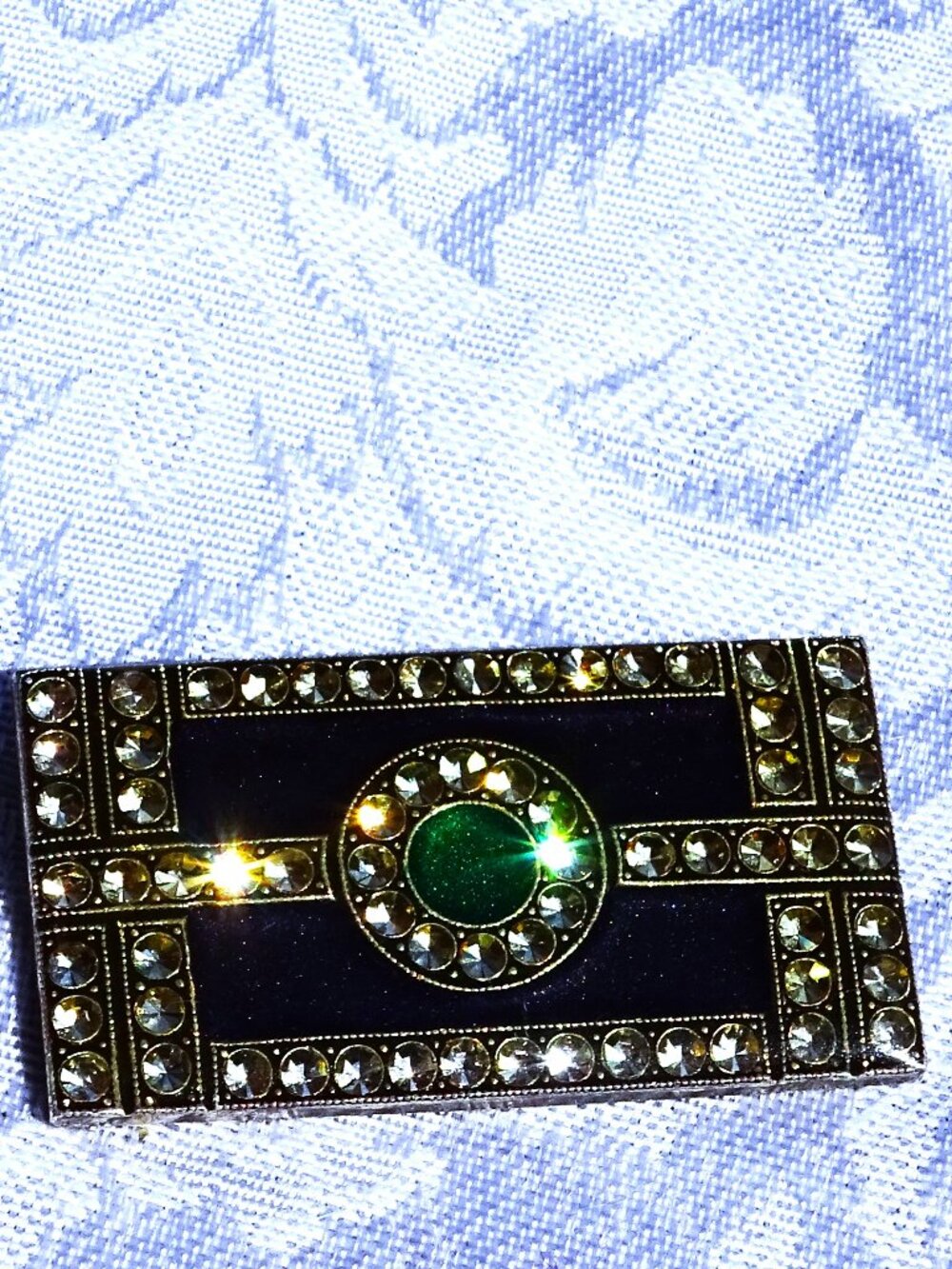 Elegant Catherine Popesco France Black Enamel and Rhinestone Brooch
